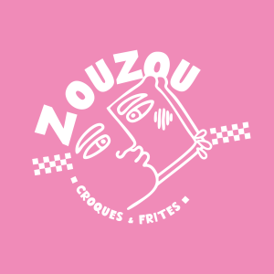 logo zouzou blanc sur rose